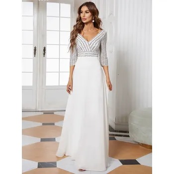 Dámské šaty Večerní šaty s třpytivým topem a výstřihem do V Barva: Bílá, Velikost: 7XL