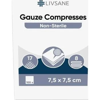 Krytí na ránu LIVSANE Nesterilní gázové kompresy 7.5x7.5cm 100ks