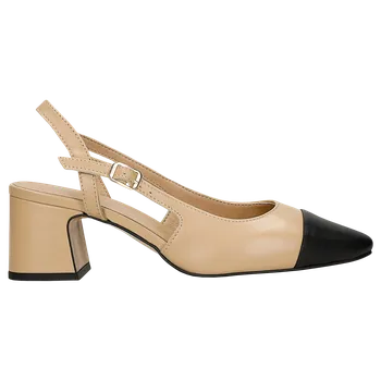 Dámské lodičky Béžové Kožené Lodičky Na Sloupku S Černou Špičkou Wojas 3514754 38