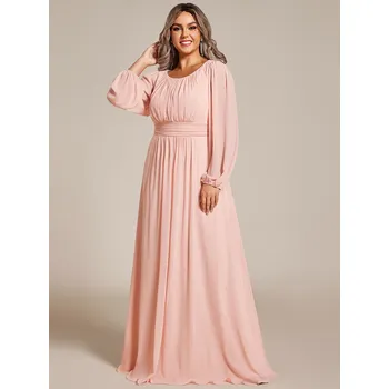 Dámské šaty Šaty svatební s kulatým výstřihem a dlouhými lucernovými rukávy Barva: Růžová, Velikost: 6XL