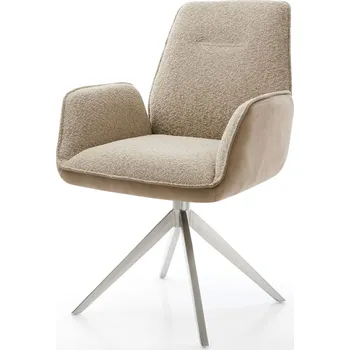 Jídelní židle DELIFE Jídelní židle Zoa-Flex kombinace materiálů tmavě béžová křížová podnož široká nerezová ocel 360° otočná houpací funkce taštičkové pružiny