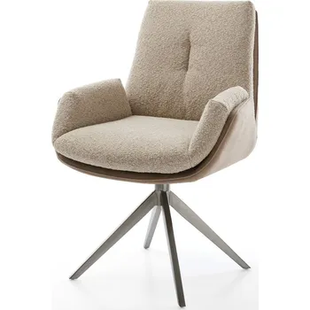 Jídelní židle DELIFE Jídelní židle Clea-Flex kombinace materiálů tmavě béžová křížová podnož široká grafitová 360° otočná houpací funkce