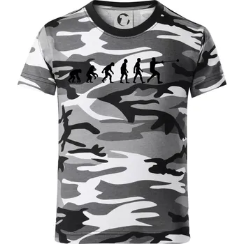 Chlapecké tričko Evoluce hod kladivem - Dětské maskáčové triko - 134 cm/8 let ( Šedý maskáč )