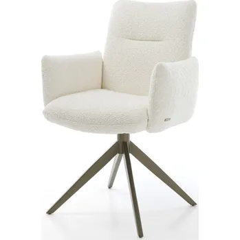 Jídelní židle DELIFE Jídelní židle Jova-Flex s područkami bouclé bílá křížová podnož široká titanová barva 360° otočná houpací funkce taštičkové pružiny