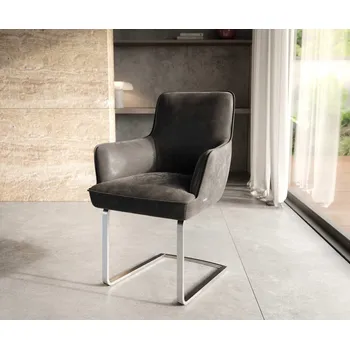 Jídelní židle DELIFE Jídelní židle Heira-Flex s područkami mikrovlákno antracit vintage jídelní židle plochý nerezová ocel taštičkové pružiny