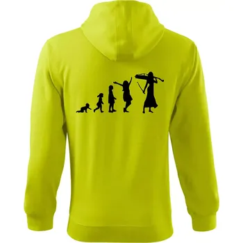 Pánská mikina Evoluce cellistka - Mikina s kapucí na zip trendy zipper - M ( Limetková )