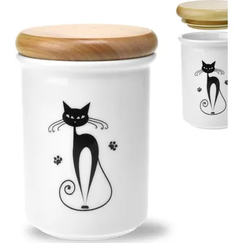 Dóza na potraviny Dekorace porcelánu Atelier Pešatová Dóza C střední se dřevěným víčkem - Black Cats - ø 9,7 x 12,5 cm