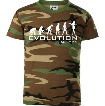 Chlapecké tričko Evoluce muže - Dětské maskáčové triko - 146 cm/10 let ( Hnědý maskáč )