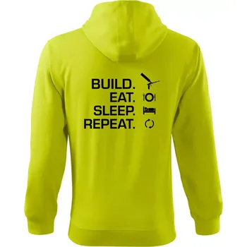 Pánská móda Build eat sleep repeat - montážní pěna - Mikina s kapucí na zip trendy zipper - M ( Limetková )