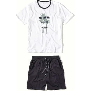 Pánské pyžamo MUSTANG Pánské bavlněné pyžamo GINO bíle/modré - tričko + šortky XL 4258_6000.204