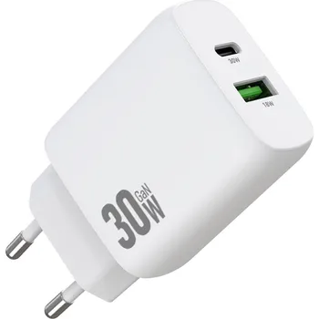 VSECHNONAMOBIL 117479 AMORUS PD 30W GaN Síťová nabíječka USB-C / USB-A bílá