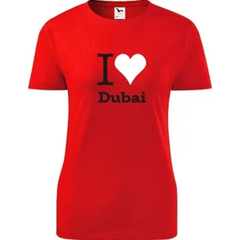Dámské tričko Červené dámské tričko I love Dubai - barva červená - velikost M