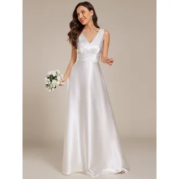 Dámské šaty Elegantní saténové šaty pro družičky s hlubokým výstřihem do V Barva: Bílá, Velikost: 5XL