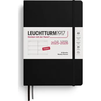 Diář Leuchtturm 1917, Týdenní plánovač v pevné vazbě Leuchtturm 1917 2025/2026 18M EN A5 černý - Formadore