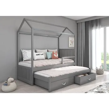 Postel ADRK Rozkládací postel JONASZEK, CH-Jon-G-208+M-E247, 200x90 cm se zábradlím a matrací, tmavě šedá