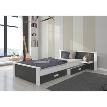 Postel ADRK Postel ALDEX Shelf, CH-Alde-Sh-W+CHA-208+M-E1967, 200x90 cm s policí a matrací, bílá/charcoal