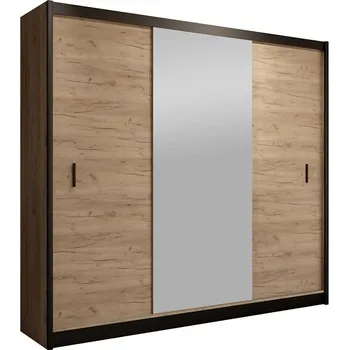 Šatní skříň Šatní skříň se zrcadlem MIRO 203x215 cm dub craft/černá
