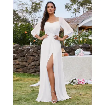 Dámské šaty Šifonové Maxi večerní šaty na jedno rameno s lucernovými rukávy Barva: Bílá, Velikost: 9XL