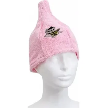 Dětská čepice do sauny froté - světle růžová, výšivka s vědrem