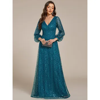 Dámské šaty Elegantní šifonové šaty pro hosty s výstřihem do V Barva: Tyrkysová, Velikost: 9XL