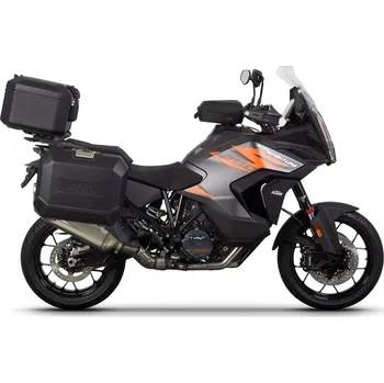 Zavazadlo na motocykl SHAD Kompletní sada černých hliníkových kufrů TERRA BLACK , 48 litrů vrchní kufr, 36/47 litrů boční kufry, včetně montážní sady a plotny SHAD KTM Super Adventure 1290 (R, S)