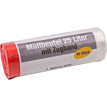 Pytle na odpadky KesTek Pytle na odpadky 25 litrů se stahovací šňůrkou, 10 um, průsvitné, 40 ks