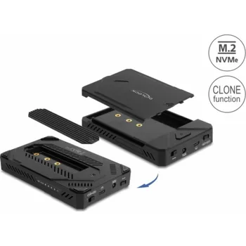 Delock Externí pouzdro USB Type-C pro 1 x SSD M.2 NVMe + 1 x SATA SSD / HDD 2.5” s funkcí klonování