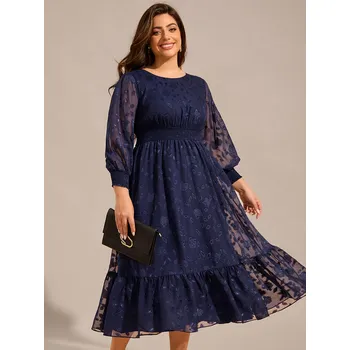 Dámské šaty Svatební šaty pro hosty zdobené výšivkou Barva: Tmavě Modrá, Velikost: 9XL