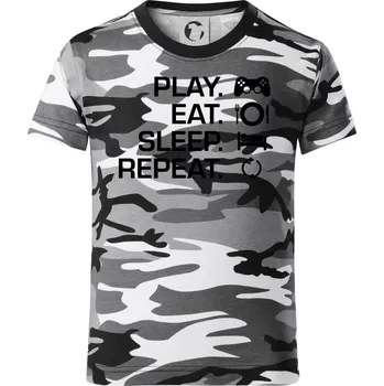 Chlapecké tričko Play Eat Sleep Repeat game - Dětské maskáčové triko - 134 cm/8 let ( Šedý maskáč )