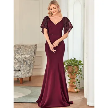 Dámské šaty Pouzdrové šaty se širokými krajkovými rukávy Barva: Bordová, Velikost: 8XL