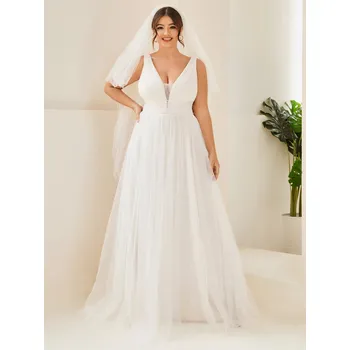 Dámské šaty Svatební šaty s řaseným topem a zdobením v pase Barva: Vřesová, Velikost: 9XL