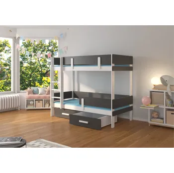 Postel ADRK Patrová postel ETIONA, CH-Eti-W+ANT-188+M-E2125, 180x80 cm s matrací, bílá/antracit