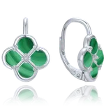 Olivie Stříbrné náušnice čtyřlístky se zeleným malachitem Ag 925; ≤2,5g.