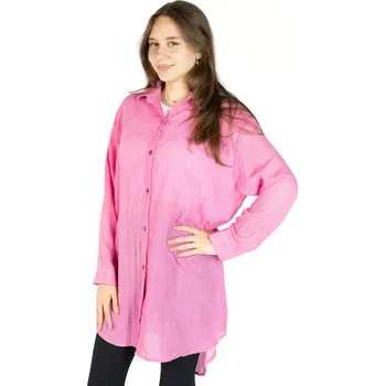 Dámská halenka Růžová bavlněná dámská košile s dlouhým rukávem Savitree Pink - Long, jednobarevná, Sittar UNI