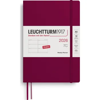Diář Leuchtturm 1917, Týdenní plánovač v měkké vazbě Leuchtturm 1917 2026 EN A5, bordó - Formadore