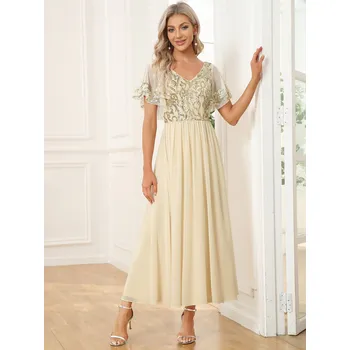 Dámské šaty Svatební šaty s výstřihem do V a krátkými volánovými rukávy Barva: Zlatá, Velikost: 9XL