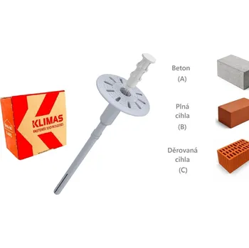 Hmoždinka KLIMAS Wkret-met WKTHERM Talířová hmoždinka s kovovým trnem a zkrácenou expanzní zónou Ø8 mm 215 mm - 100 ks