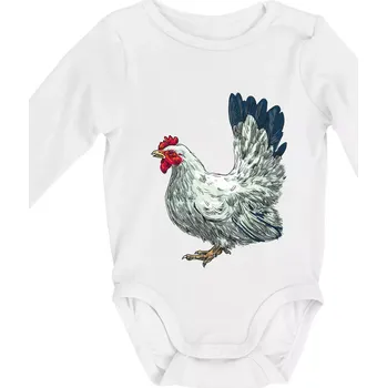 Slepice kreslená bílá - Body kojenecké s dlouhým rukávem - Dlouhý r. 3-6 měs ( Bílá )