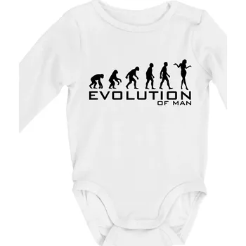 Kojenecký body Evoluce muže - Body kojenecké s dlouhým rukávem - Dlouhý r. do 3 měs ( Bílá )