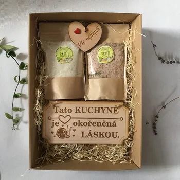 Dárkový potravinový koš Dárek do kuchyně - různé varianty věnování Věnování: Vše nejlepší, Obsah krabičky: Bylinková sůl + Levandulový cukr