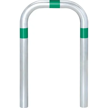 Zábradlí Protinárazový ochranný oblouk z oceli, zinkovaný, šířka 500 mm, zelené pruhy, k zabetonování