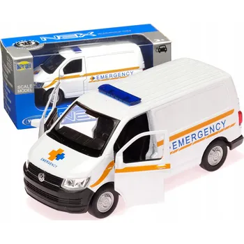 autíčko Kovový model auta VOLKSWAGEN TRANSPORTER T6 Sanitka Záchranka 1:34
