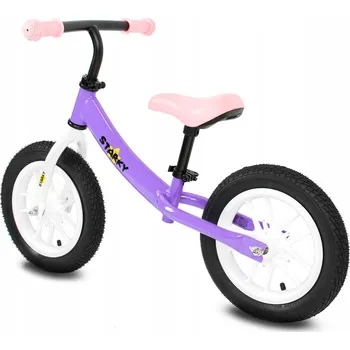 Odrážedlo Rowerek biegowy fioletowy s 12" svítícími LED koly, ocelový rám, pro holčičku