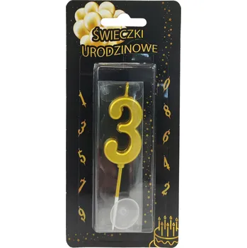 Dortová svíčka SVÍČKA ČÍSLICE "3" TROJKA DEKORACE NA DORT ZLATÁ
