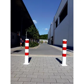 parkovací zábrana Vymezovací sloupky z oceli, lakované bíle, 3 červené pruhy, průměr 193, V 1000 mm, k přišroubování