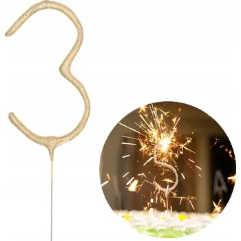 Dortová svíčka PRSKAVKY svíčka ČÍSLICE 3 Tři zlaté dekorativní svíčky NA DORT