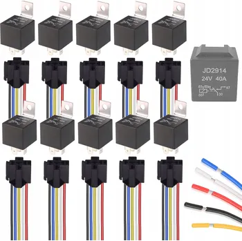 Relé Automobilové relé + patice s kabeláží 5PIN 24V 40A 10 KS