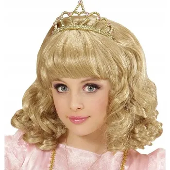Karnevalová paruka PARUKA S KORUNKOU BLOND VLNY KUDRLINKY ZLATÝ DIADÉM