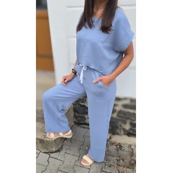 Dámská mušelínová souprava ALLA Powder Blue produkt: Crop, VELIKOST: 40-42