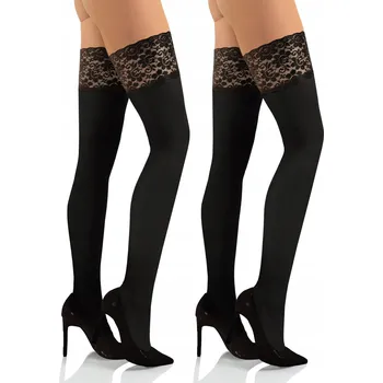 Dámské punčochy Sesto Senso 2 páry samodržících punčoch s krajkou 40 DEN, velikost M/L, černé